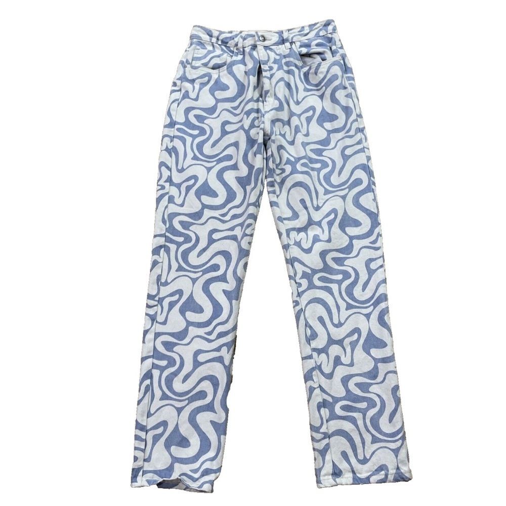 COTTON ON Geometric Pants Womens Long 8 Blue Swirl Straight Jeans 28x31 Abstract